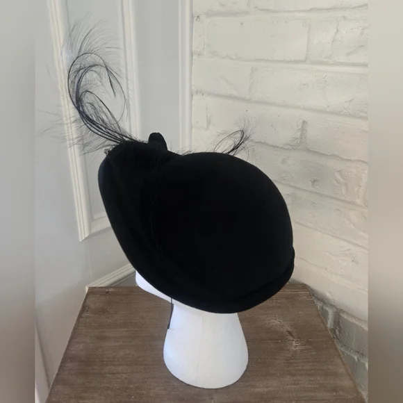 SOLD Vtg 50s Fascinator / Tilt Hat, Coralie, Party, Bead, Ostrich Feather, 7/S - Picture 6 of 11